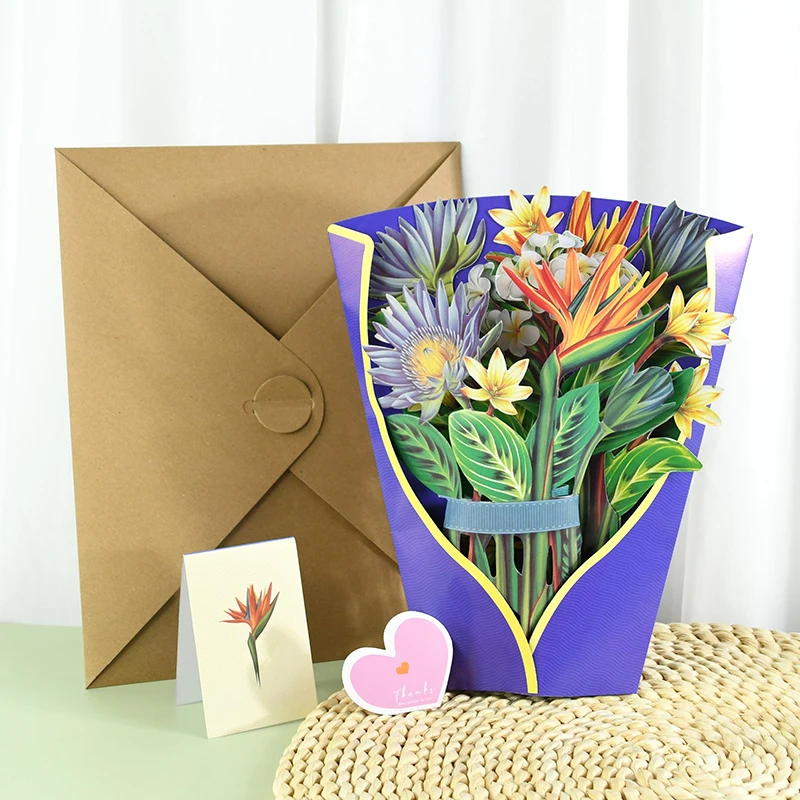 

3D Paper Flower Greeting Cards Mothers Father's Day Bouquet Greeting Cards Birthday Anniversary Wedding Message Card Handwritten