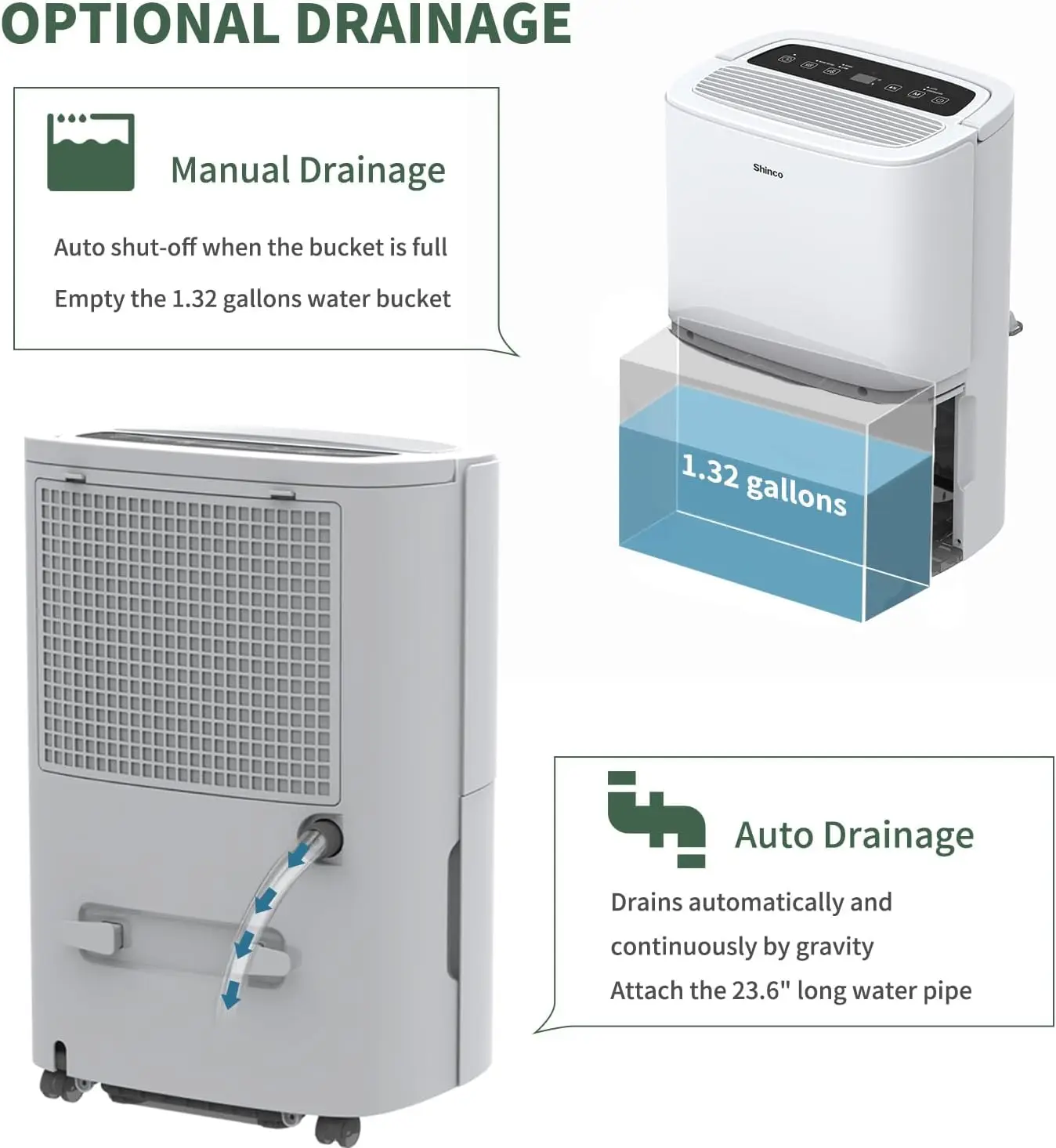 Dehumidifier for large rooms and home basements with efficient dehumidification and adjustable humidity control