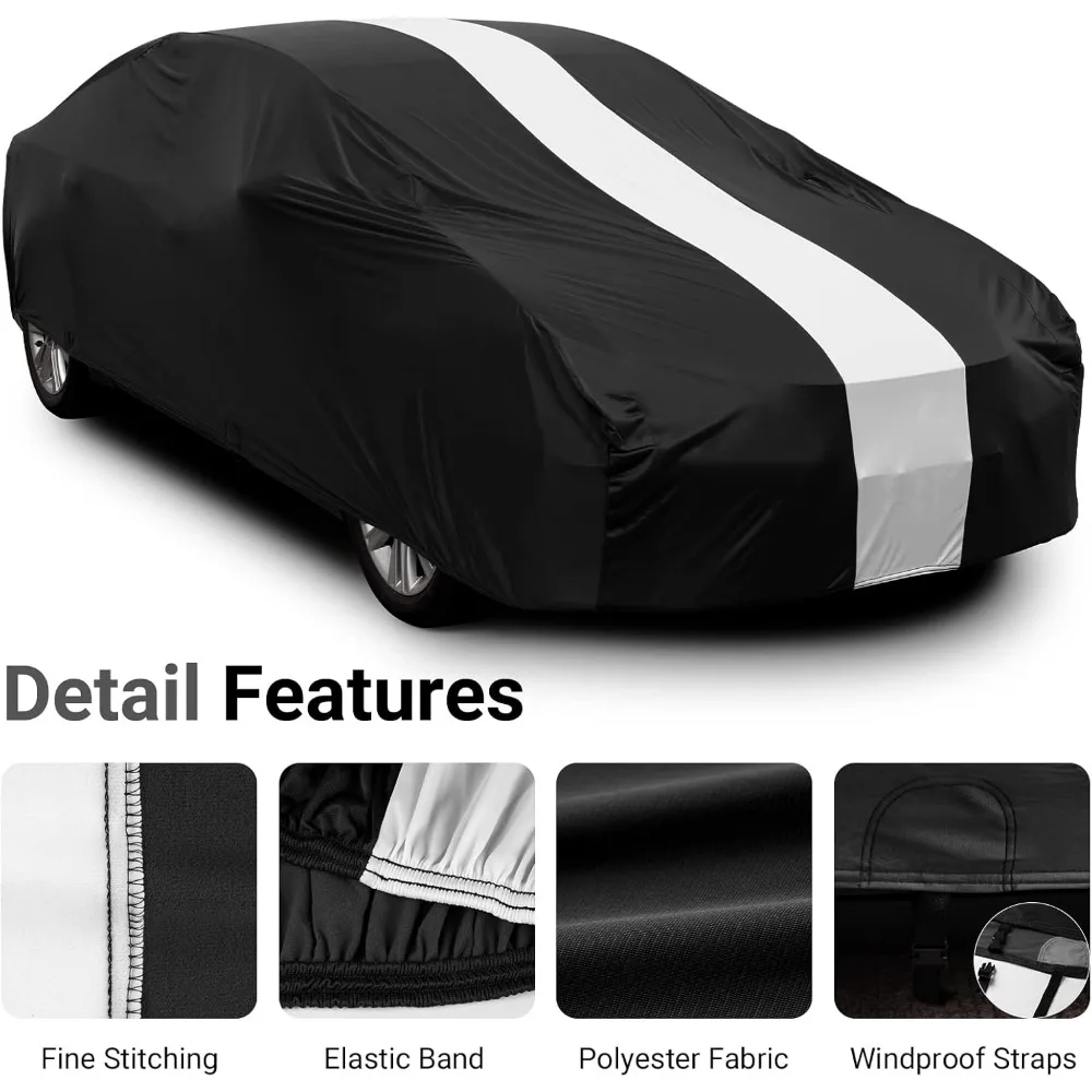 Universelle staubdichte Limousinen-Autoabdeckung, dehnbarer Innenschutz für Autos, 177–193 Zoll, mit Stauraum und vollständiger Abdeckung