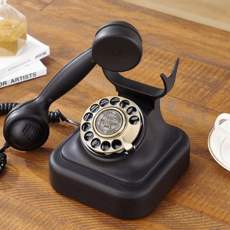 Rotary Dial Telephone with Mechanical & Electronic Bell, Redial, Retro Corded Phone Vintage Fixed Telephone Art Decorations