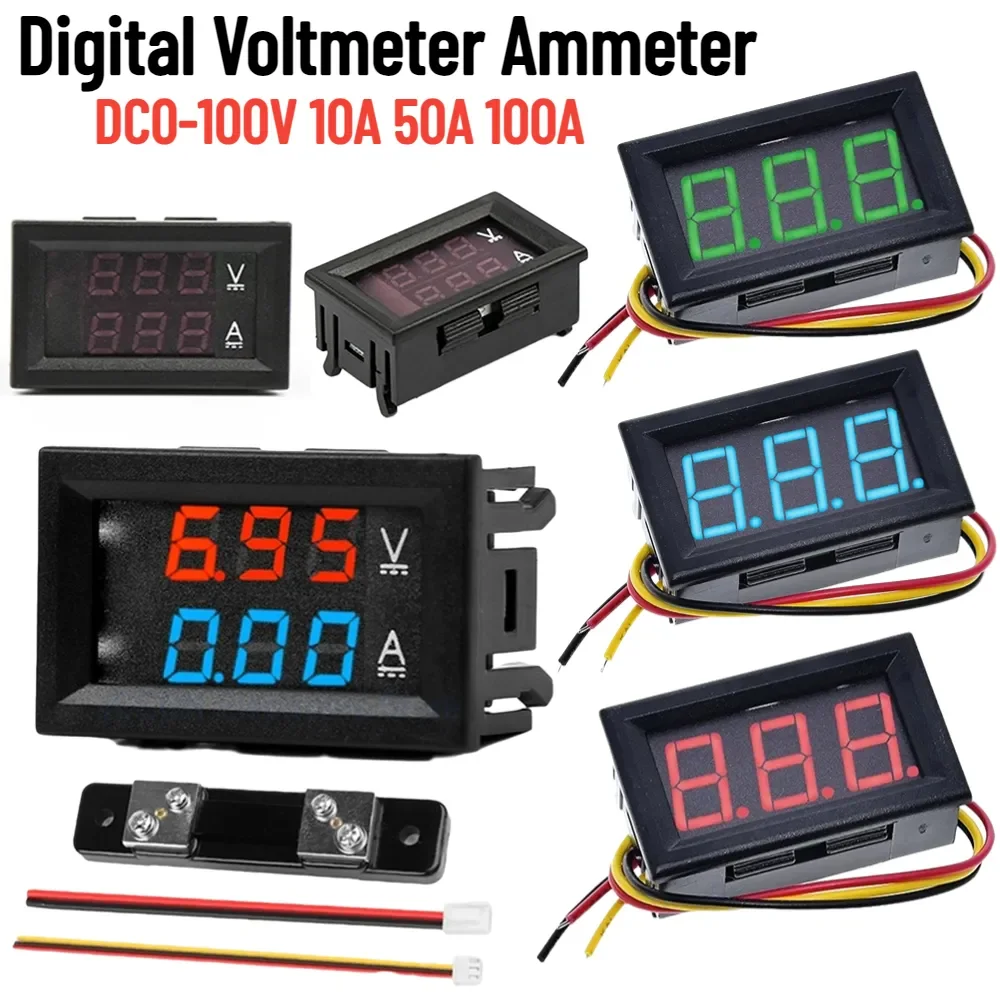 DC0-100V 10A 50A 100A Digital Voltmeter Ammeter Dual LED Display Voltage Current Tester Volt Amp Detector Voltmetre Tester Tools