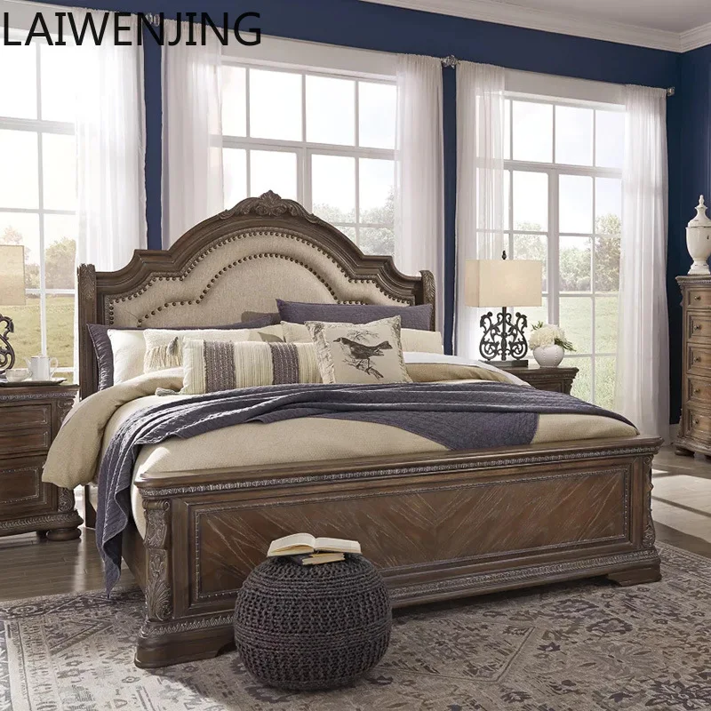 

MJY French retro solid wood bed American carved bedroom high-end European oak bed