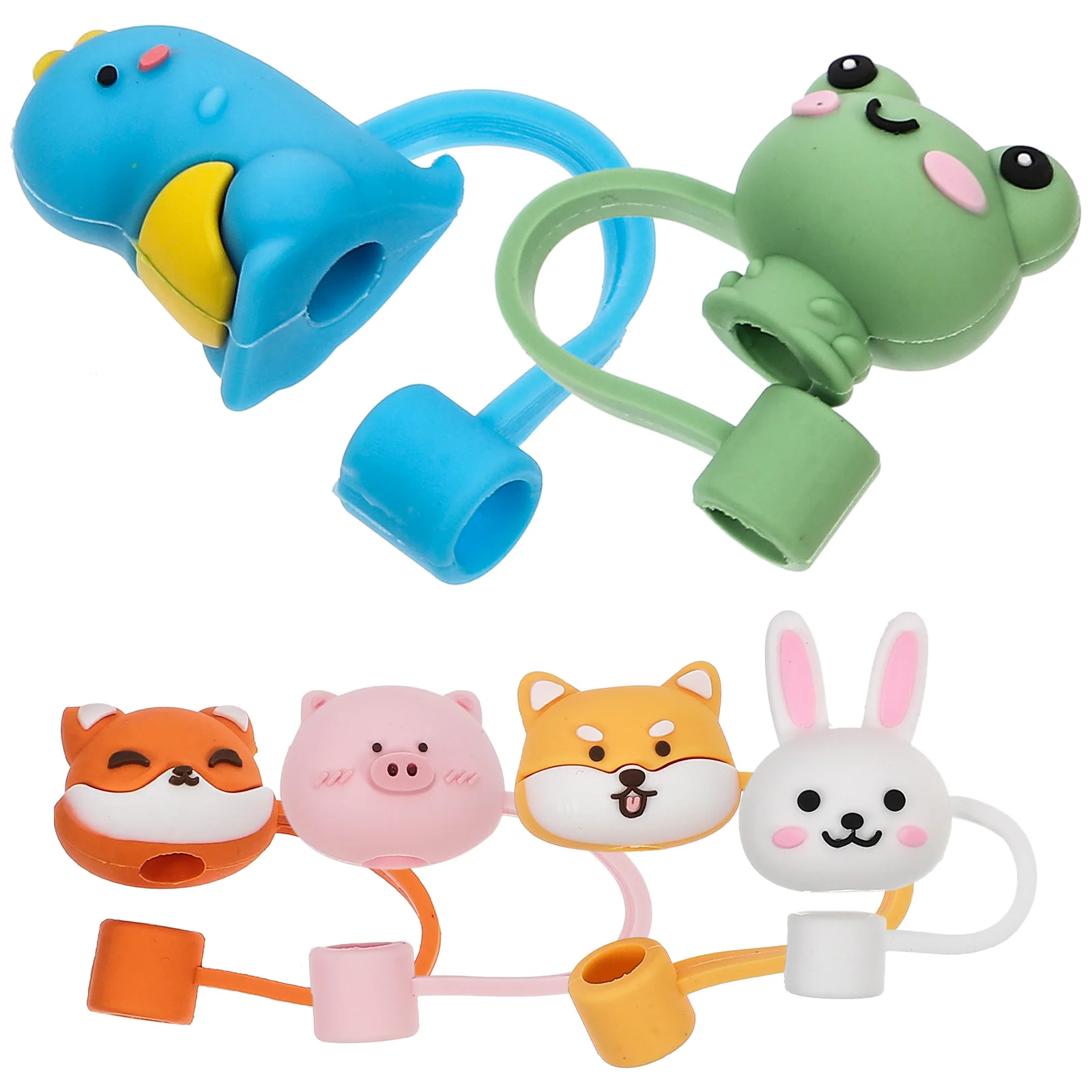 

6 Pcs Kid Straws Animal Set Silicone Cover Party Supplies Tips Reusable Drinking Stopper Covers Child