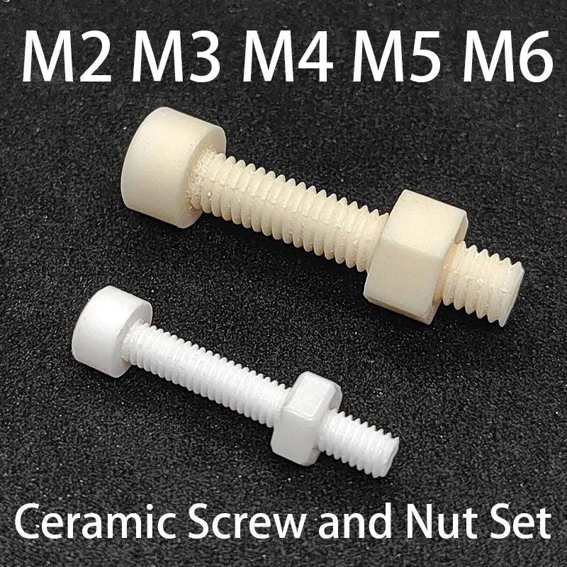 1set M2 M3 M4 M5 M6 Zirconia Ceramic Hex Socket Allen Screw and Nut Set Corrosion Resistant Insulating Inner Hexagonal Bolt Nut