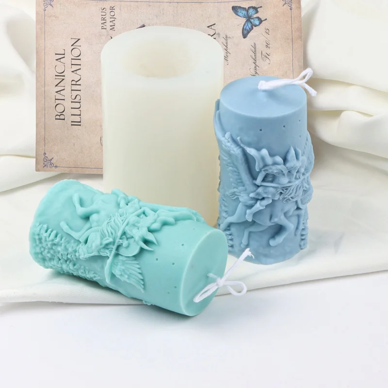 3D Queen Virgin Mary Silicone Candle Mould Draw Swords Goddess Casting Resin Molds 3D Embossed Saints Cylinder Mould Home Decor