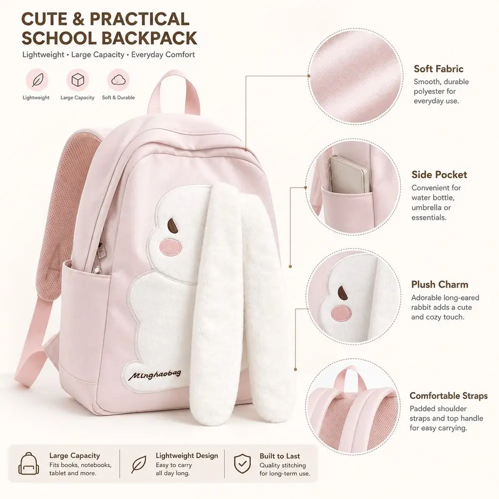 Casual Large Capacity Student Schoolbag Soft Nylon Lightweight Preppy Knapsack Girls Backpack For School