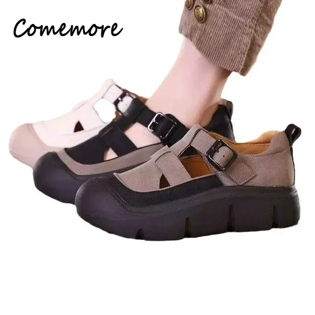 صندل مجوف بنعل سميك للنساء ، صنادل رياضية رومانية غير رسمية متعددة الاستخدامات بمقدمة مستديرة قابلة للتنفس ، موضة صيفية ، #6