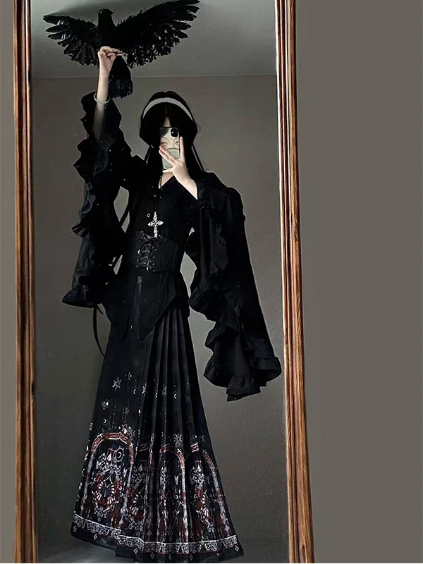 Gothic Style Hanbok Set Women's Traditional Chinese  Skirt High-End Feel Autumn Winter Improved Hanfu Ensemble