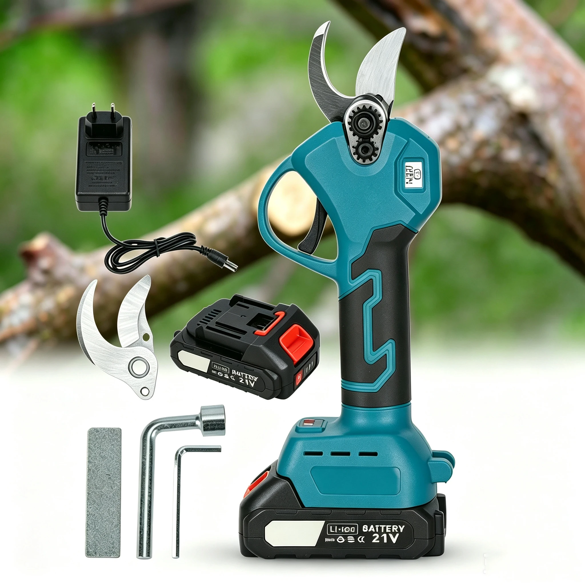 Sécateur électrique sans fil avec 2 batteries rechargeables 21V, moteur sans balais, écran LCD, diamètre de coupe de 25 mm, sécateur portable pour jardins et vergers pour la taille des branches