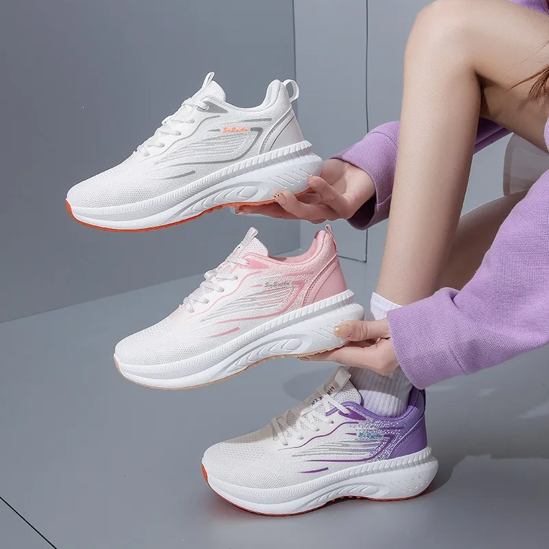 Summer Women's Color Block Running Shoes Casual Sports Thick Sole Breathable Mesh Upper Durable Rubber Outsole