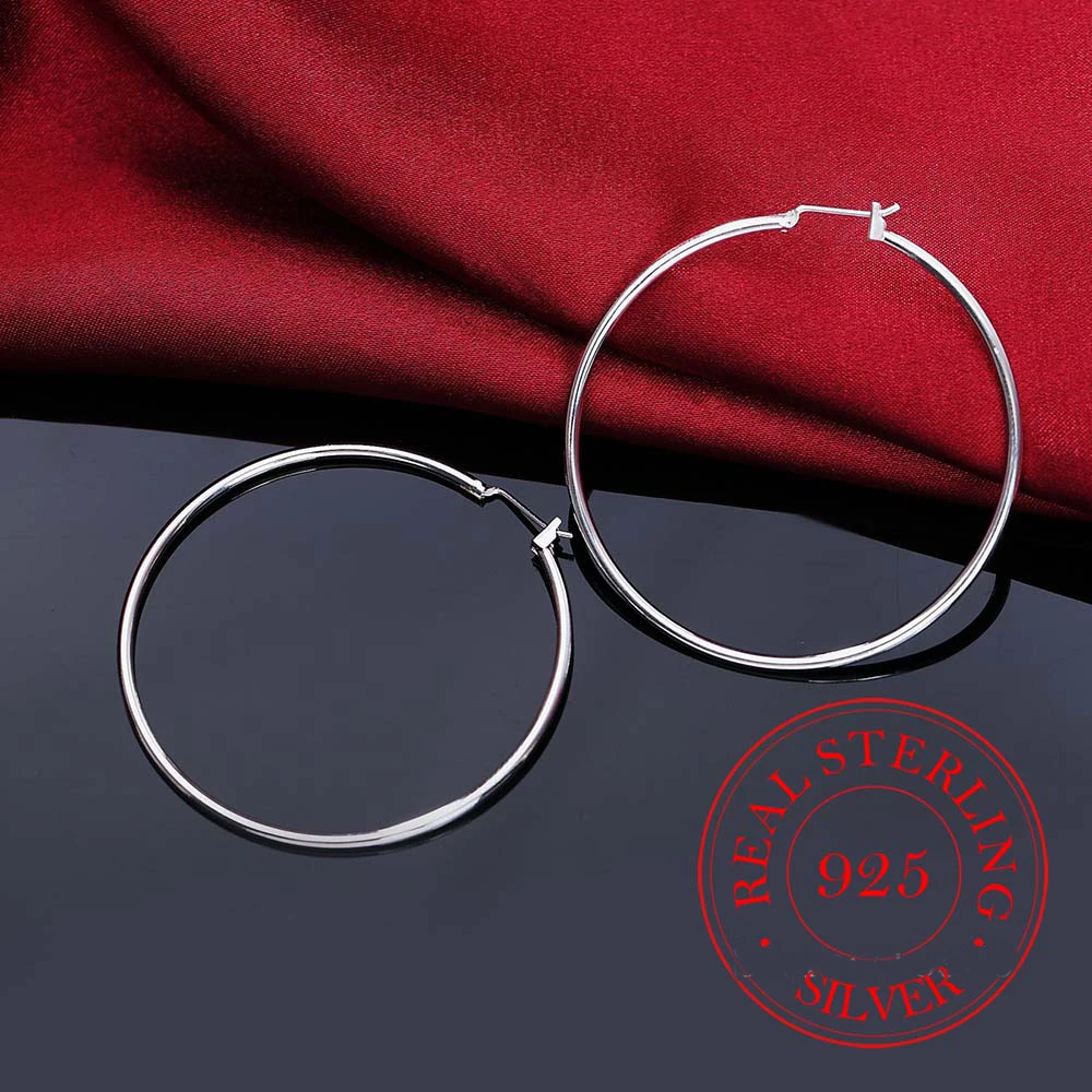 100% Silver Color Hoop Earring Korean Big Smooth Circle Vintage Party Earrings for Women Wedding Party Jewelry Gift