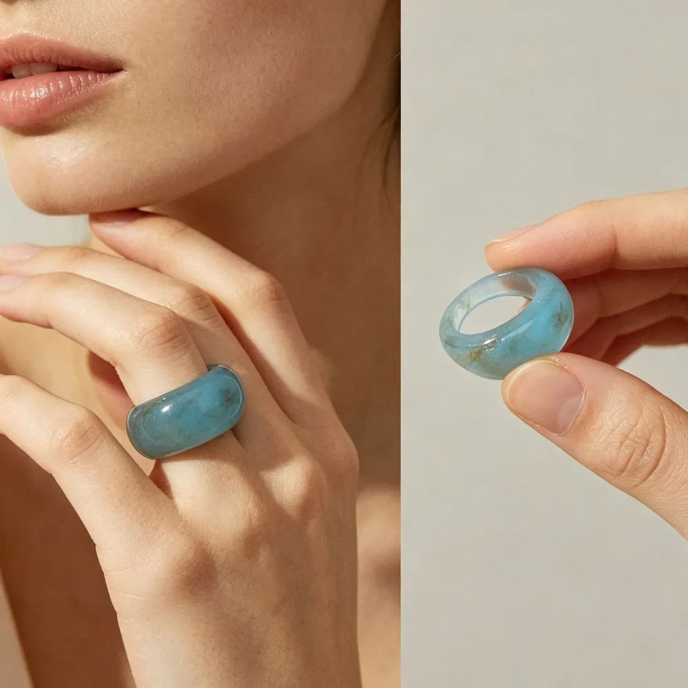 Kpop Punk Colorful Acrylic Resin Big Round Rings, Korean Vintage Finger Rings for Women Girls Fashion Jewelry Accessories