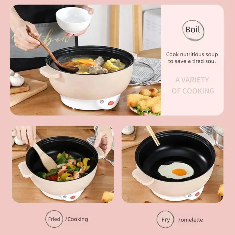 Multi Functional Electric Cooker Large Capacity Non-Stick Plug-In Style Household Dorm Fashion Electric Hotpot With Steamer