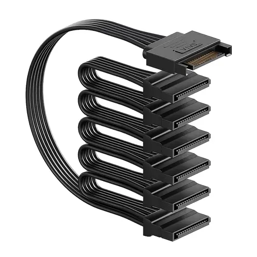 Imagen 1 del producto Cable divisor de alimentación Sata de 6 vías, SATA de 15 pines a 1 a 5/6 para HDD, SSD, unidades ópticas, Cable de extensión de suministro de conector de alimentación sata