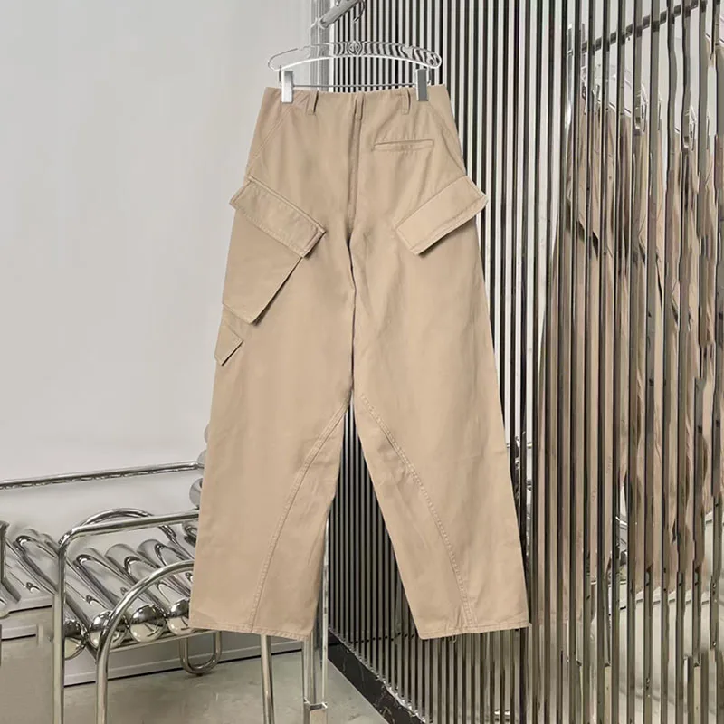 Pantalones de trabajo con cuchillo curvo para mujer, pantalones informales de pierna ancha con múltiples bolsillos, pantalones largos de algodón puro de alta calidad, otoño, nuevo estilo, y2k