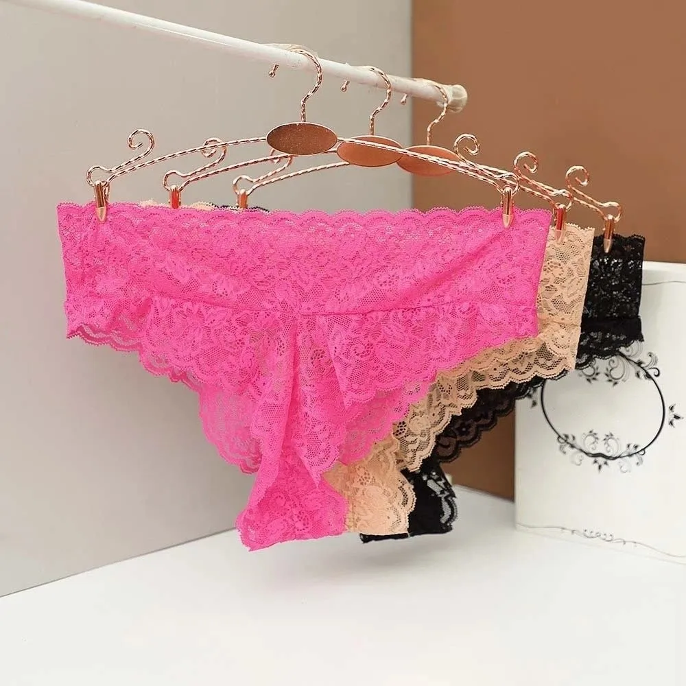 Sweet Mid Waist Lace Panties Flower Underpants Underwear for Women Cotton Crotch Breathable Lace Briefs Lady