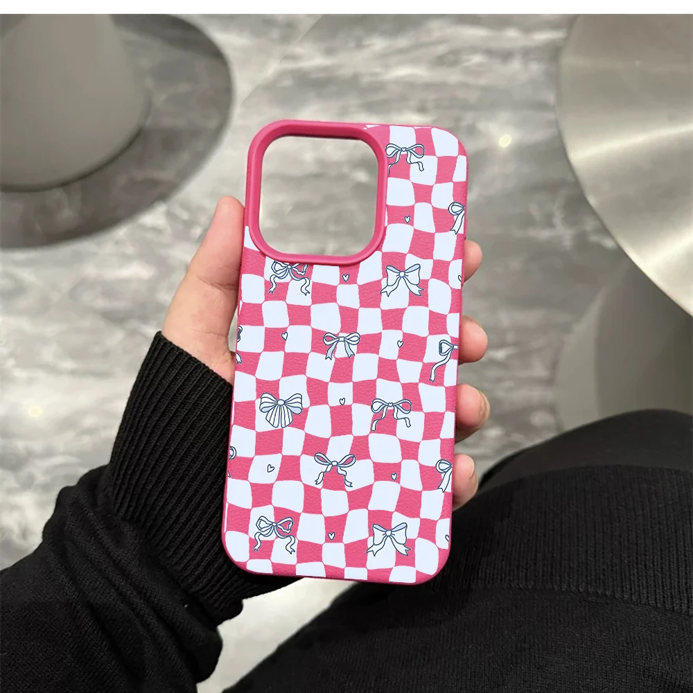 Blaue karierte Schleifen-Handyhülle für iPhone 17 16 15 14 13 12 Pro Max 16 15 14 Plus 17 16 15 14 13 Pro 17Air Silikon-Matt-Cover – Detail 11