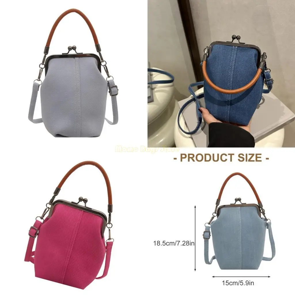 

X90D Women Shoulder Bag Denims Handbag Phone Bag Kiss Lock Crossbody Bag for Daily