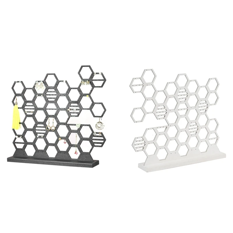 Petek izgara raf ahşap takı raf dikey masaüstü küpe depolama aksesuar vitrini küpe tutucu