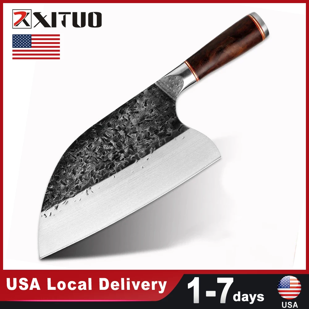 USA Warehouse Fast Shipping Stainless Steel Chef Knife Ebony handle Handmade Forged Sharp Cleaver Wide blade Pro Butcher Knife