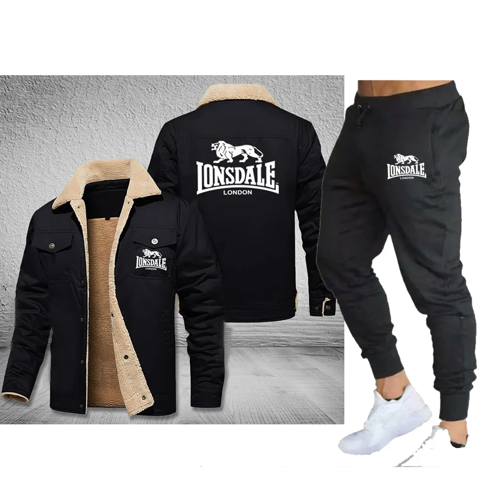 

LONSDALE printed winter cotton jacket men's dad grandpa brand warm jacket+plush sports jacket retro workwear cotton jacket, mult