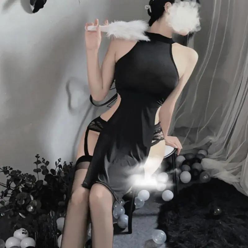 

49MF Sexy Backless Sleepwear Lingerie Dress Sleeveless Halter Nightdress