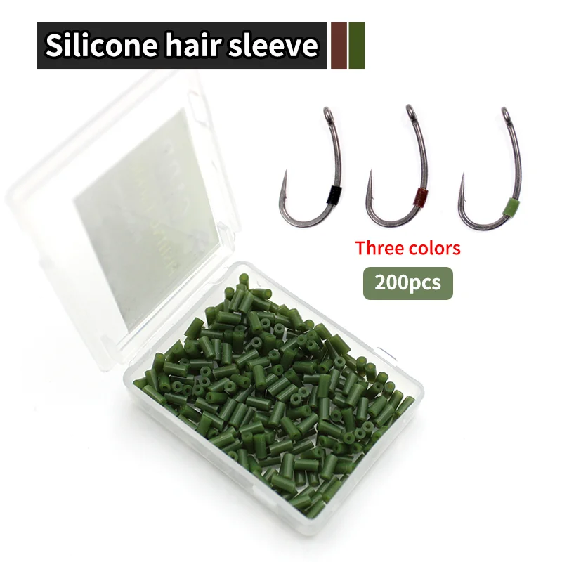 200x Karpfenangeln Silikon-Haarmanschette Anti-Verwicklungshülsen Grün Braun Schwarz Passend mit Haken 2 4 6 8 Für Karpfenangeln Hair Rig