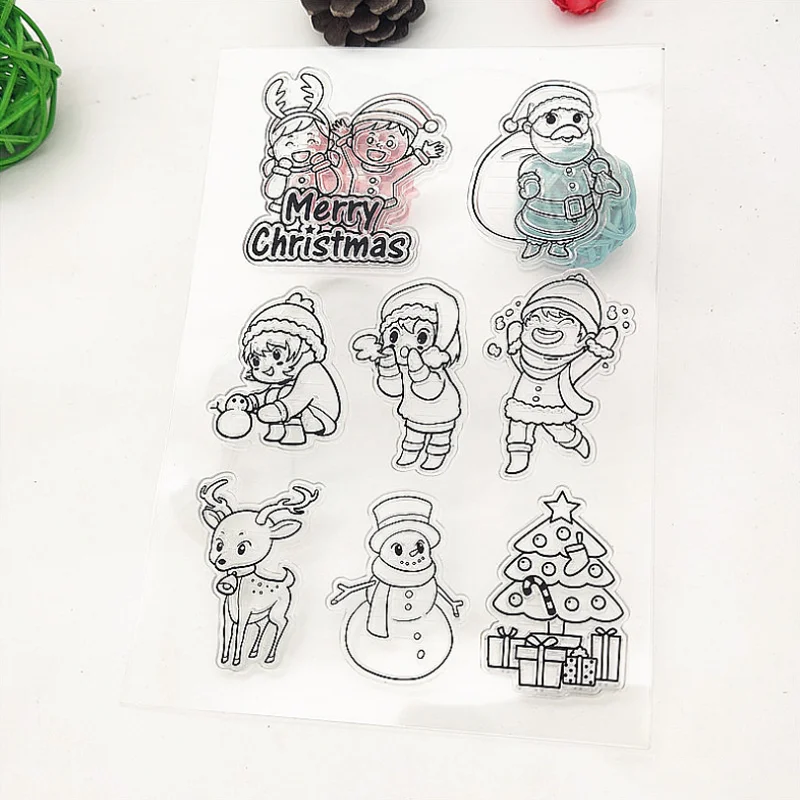 Christmas Theme Silicone Finished Stamp Transparent Rubber DIY Scrapbook Journal Coloring Embossed Stencils Reusable Decorative