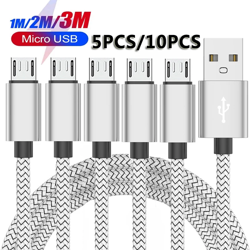 Micro-USB-Kabel, Datensynchronisierung, 2 A, schnelles Aufladen, 1/5/10 Stück, geflochtenes Nylon-Ladekabel für Samsung, Huawei, HTC, Android, USB-Mikro-Telefon
