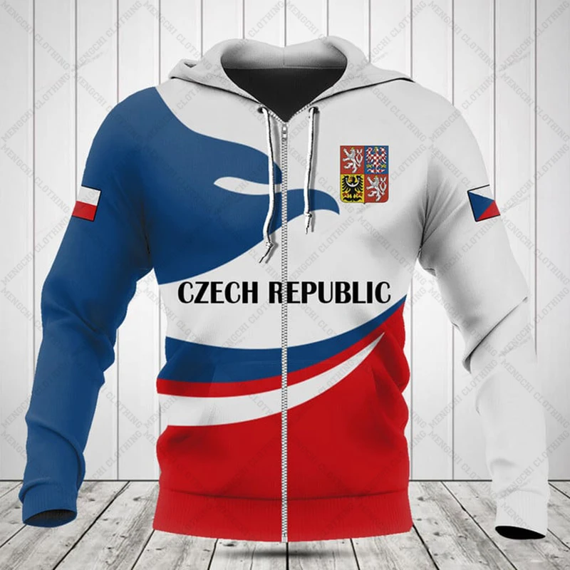 Customize Czech Republic Emblem Zipper Hoodies Loose Unisex Oversize Sweatshirts Winter Casual Streetwear Tops Pullover