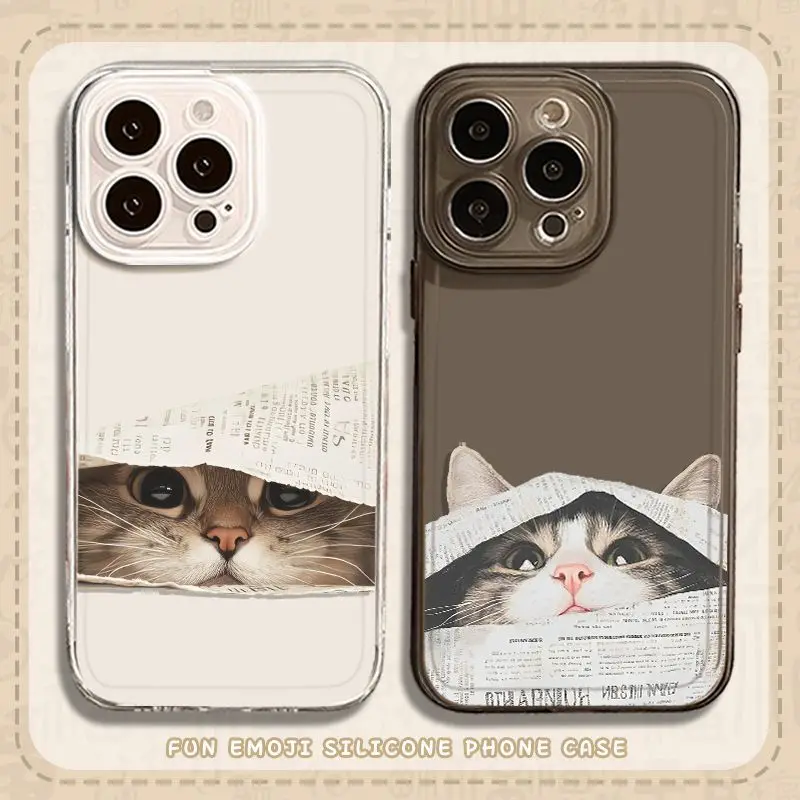 

Newspaper Cat Kitten Couple Phone Case For iPhone 16 15 11 12 14 13 Pro Max Mini XS XSM XR 7 8 Plus SE4 16e Cute Covers Fundas