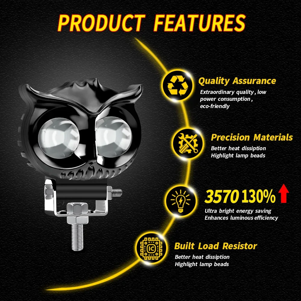 1/2PCS Motorcycle Dual Color Strobe Light Headlight Fog light 9V-85V 12W Projector Lens Spotlight LED Light Yellow white Flash