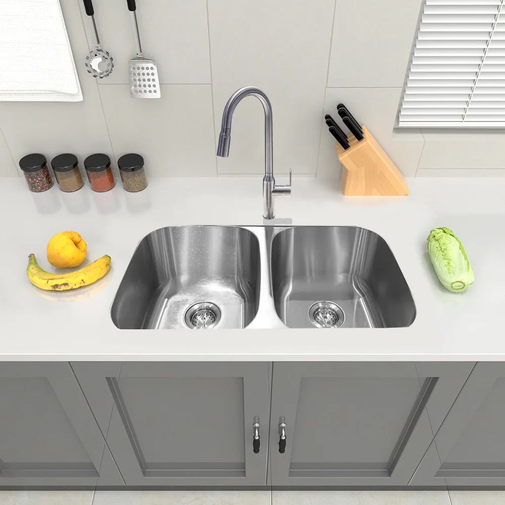 Modern Stainless Steel 304 Double Bowl Kitchen Sink For Contemporary Kitchen Design