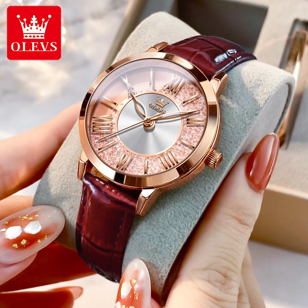 OLEVS 5539 Quartz Casual Watch Gift Round-dial Genuine Leather Watchband