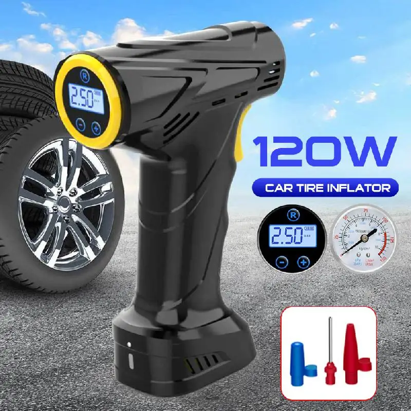 Universal Car Tire Inflator Portable Wireless/Wired Car Air Compressor 120W Handheld Electric Inflatable Pump For Car Motorcycle