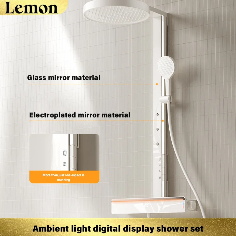 Shower set with digital display, fine copper gun gray spray head, piano-style knob, and one-button water discharge