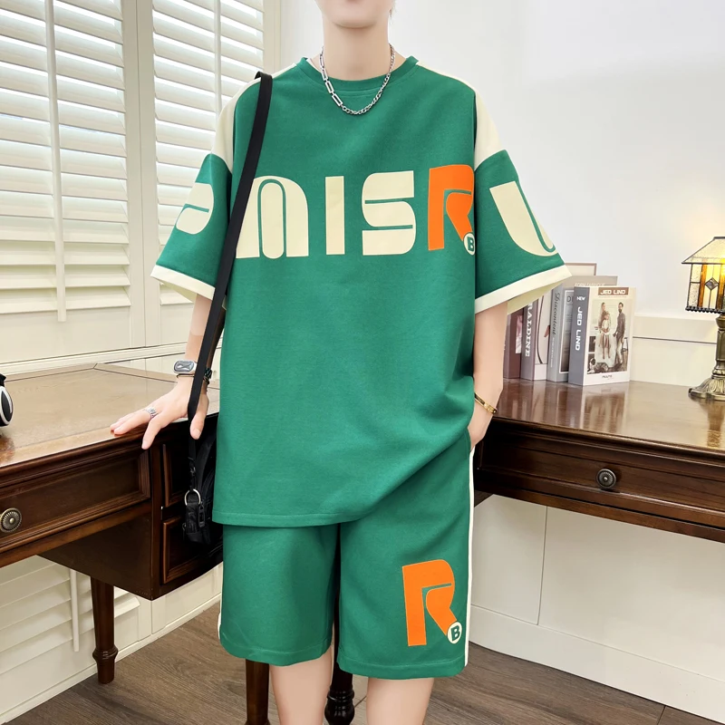 Cargo Pants Short Suit Male Summer Solid Color Loose Tshirts and Shorts 2 Piece Set Japanese Style Outdoor Casual Tracksuit Men