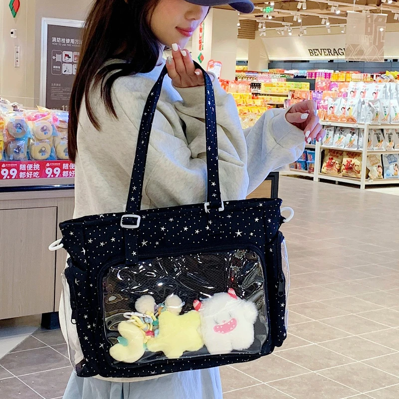 

Japanese Star-patterned Ita Bag, Cute Star-embellished Anime Convention Tote, Large Capacity Student Crossbody Shoulder Bag