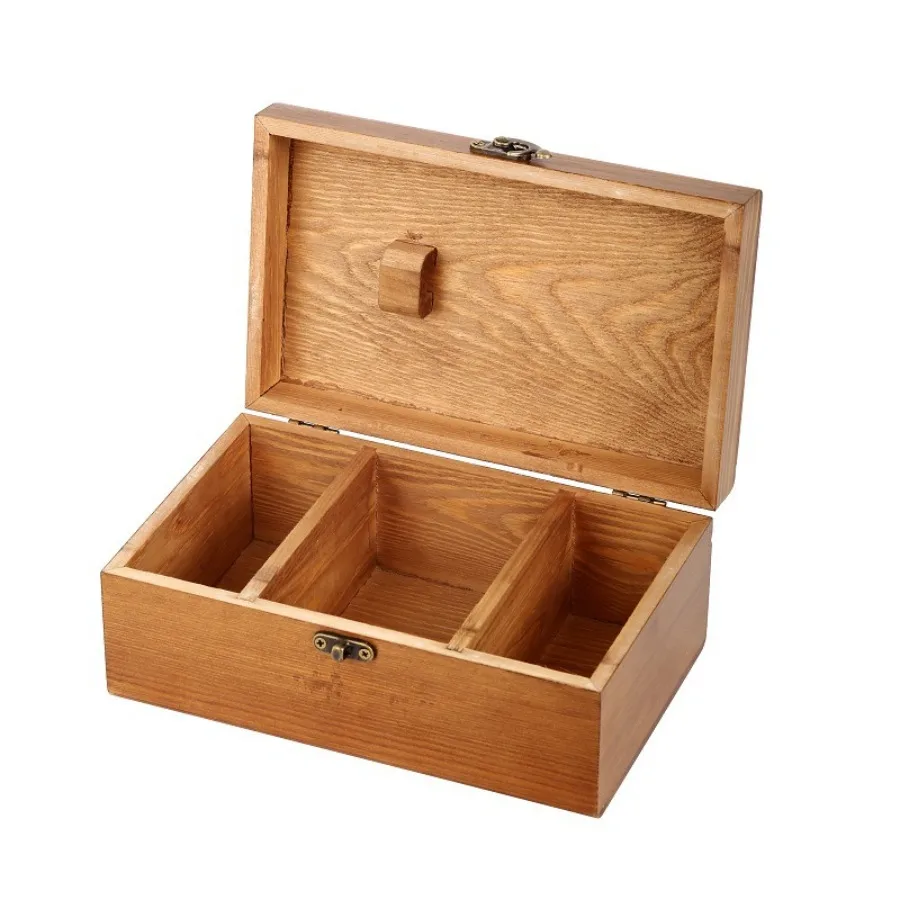 Wooden Sewing Box with Lid, Multi-Compartment Craft Organizer, Home Storage for Needles, Thread, Scissors – Vintage Sewing Kit