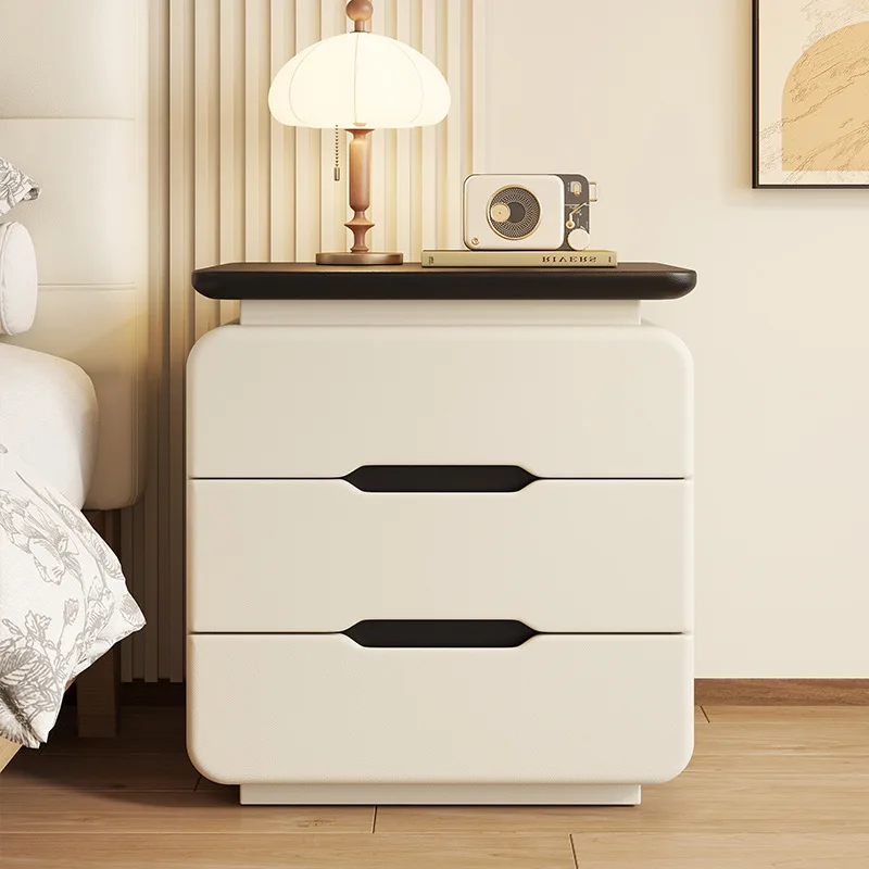 2025 Mid-Century Cream Wood Nightstand, 65CM Light Luxury Small Storage Cabinet for Bedroom, Creative High-End Decor