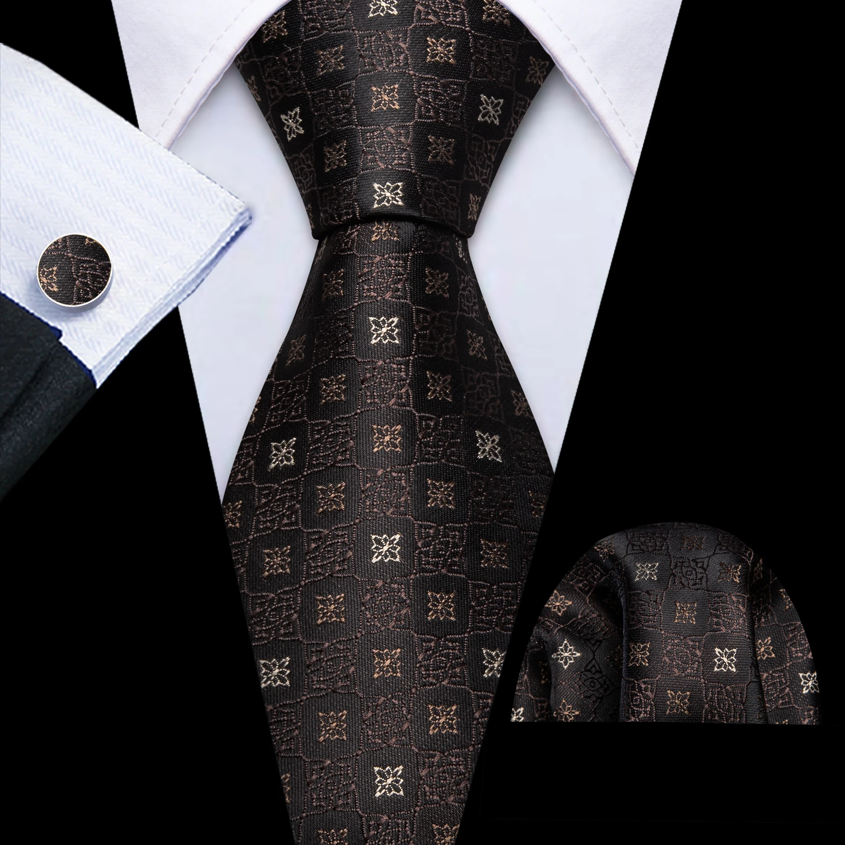 Paisley Dot Striped Pattern Mens Necktie Set 3 Piece, Tie Pocket Square Cufflinks Gift For Men