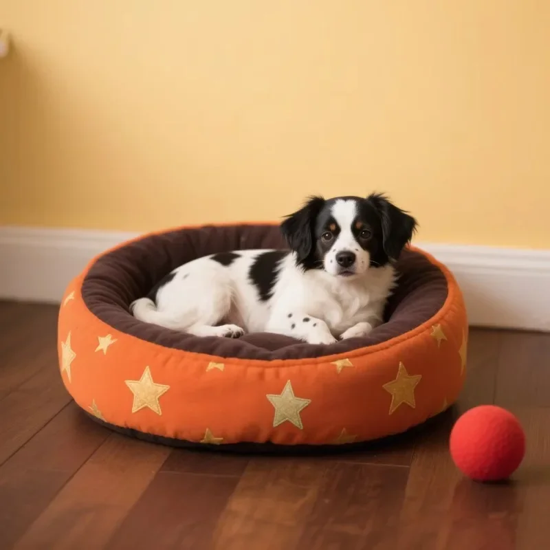 Plush round pet bed removable washable cover non-slip bottom dog and cat nest