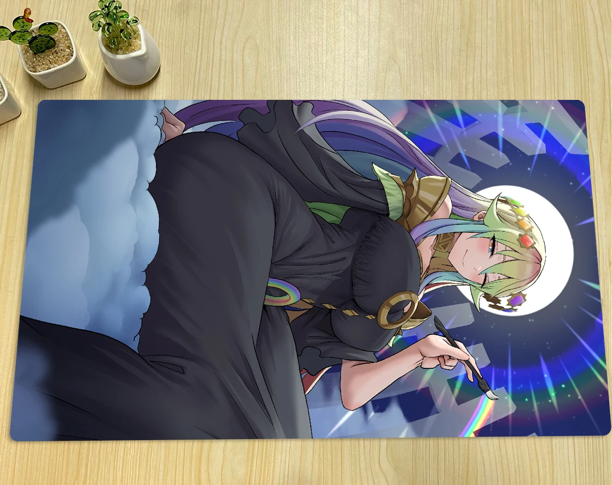 YuGiOh The Weather Painter Moonbow Play Mat TCG CCG Board Game Mat Trading Card Game Playmat Anime Mouse Pad Rubber Zones & Bag