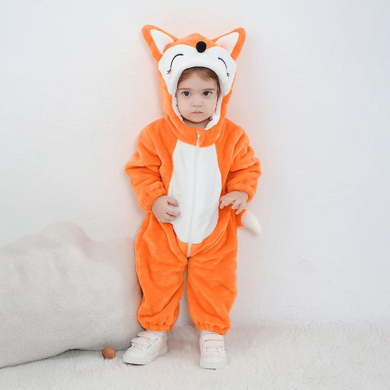 Kigurumis Foxs Baby Girls Clothes Romper Winter Soft Warm Infant Onesie Bodysuit Cosplay Costume Hooded Zipper Jumpsuits