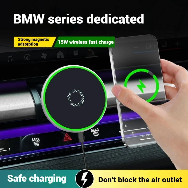 

For BMW 5 3 Series X3 X5 X6 X7 G60 G20 G05 G06 G07 Car Phone Mount Holder 15W Magnetic Magsafe Wireless Charger Accessories