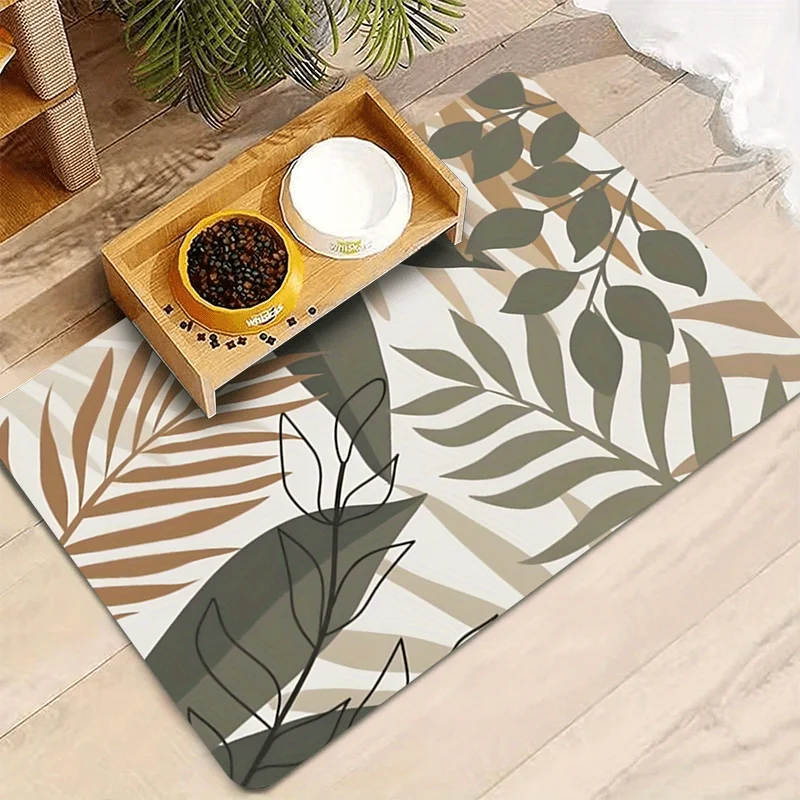 VIKAMA Nordic Morandi Color Tropical Green Plant, tapetes para mascotas, resistentes a salpicaduras y lavables, tapetes para alimentación de mascotas en el hogar