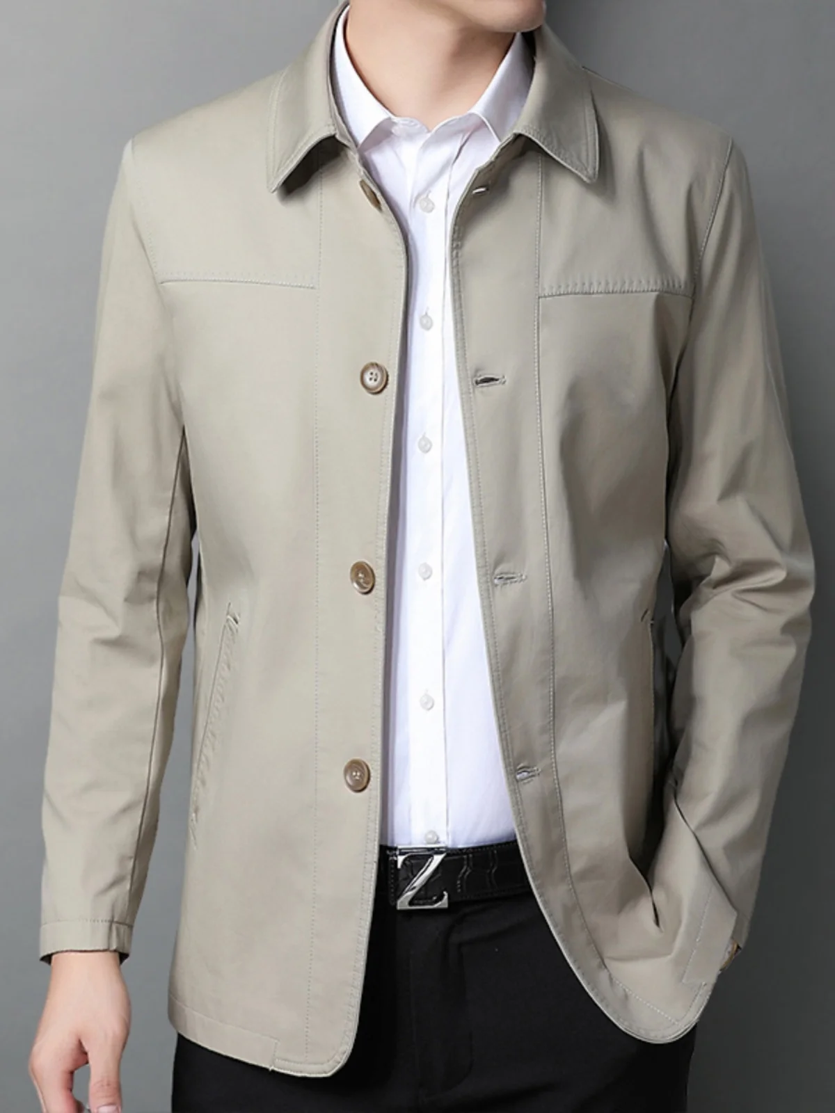 

Pure Cotton Men's ort Loose Fit Jaet Busin Casual Spring Autumn Thin Outerwear Top for Middle-Aged Fathers