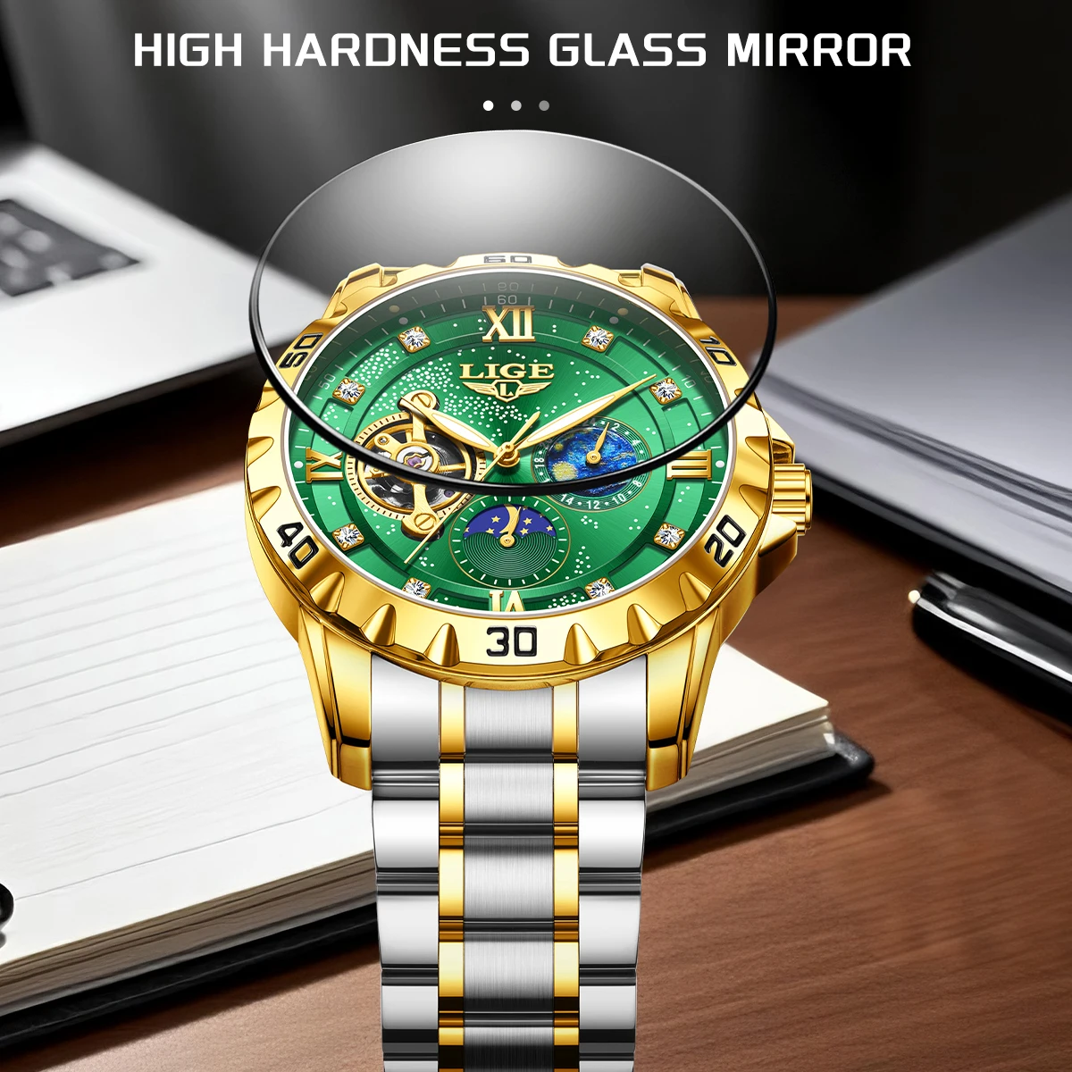 Reloj LIGE ساعات رجالية مضيئة الميكانيكية موضة الفولاذ المقاوم للصدأ مقاوم للماء relogios masculino ساعة فاخرة رجل ساعة + صندوق