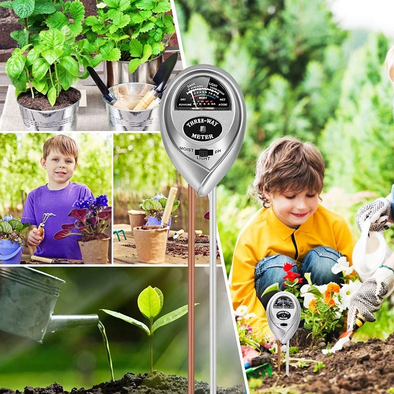 Promozione! Misuratore PH del suolo 3In1 Tester PH della luce di umidità del suolo Kit di attrezzi da giardinaggio per la cura delle piante per giardino Prato Fattoria Indoor Outdo