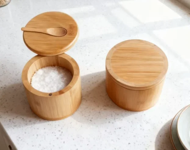 Bamboo Salt And Pepper Seasoning Jars Set Wood Condiment Box Multi-Function Kitchen Storage Pot Sugar Holder for Home